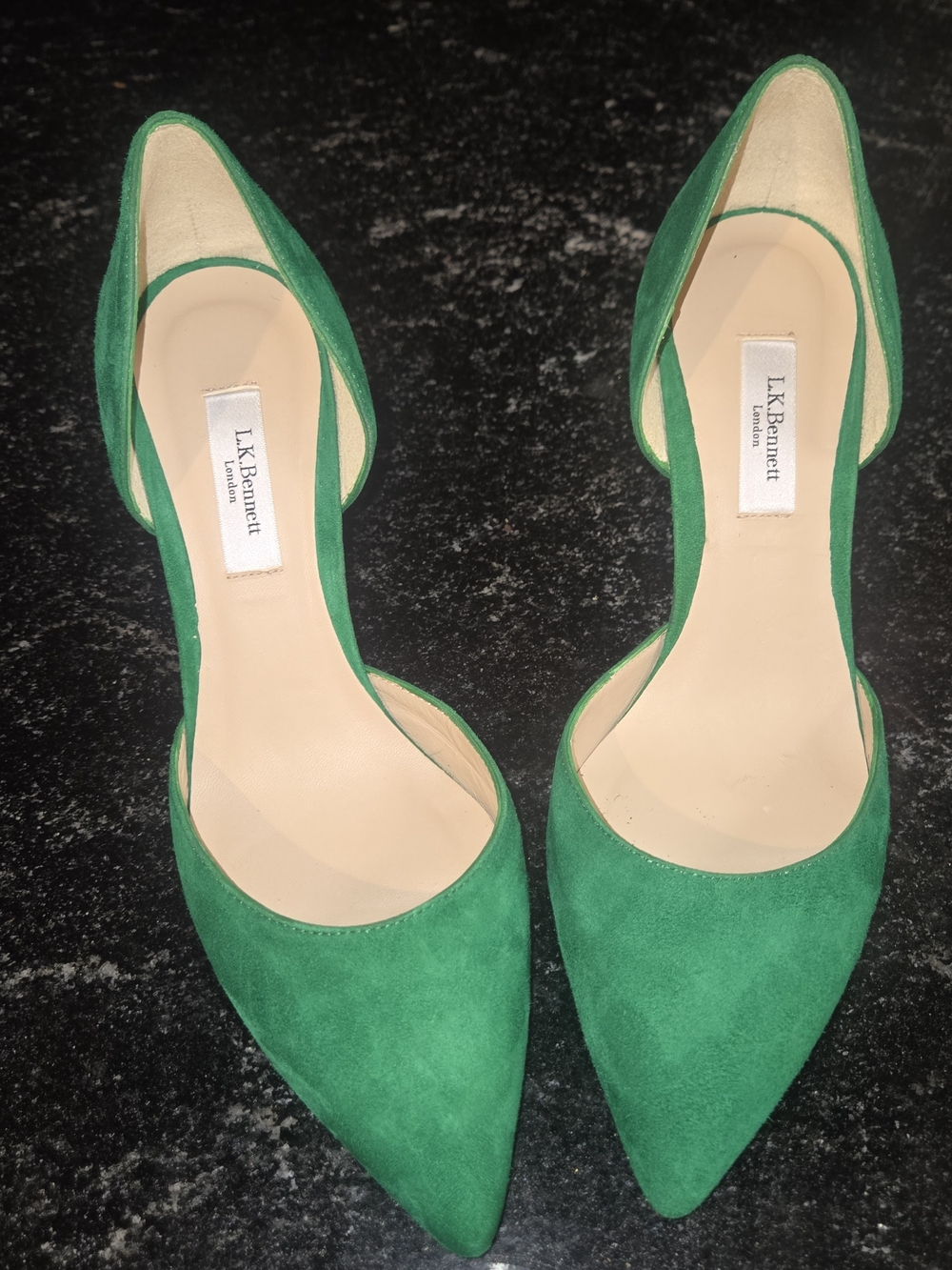 LK Bennett Emerald Green Suede D'Orsay Pointed Heels
